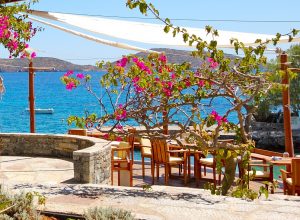 Traditional Greek open-air restaurant at luxury hotel, Crete, Gr