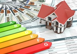 House energy efficiency concept. Real estate, money and rating.